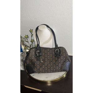 Fossil Signature Jacquard Leather Satchel Monogram Canvas EUC